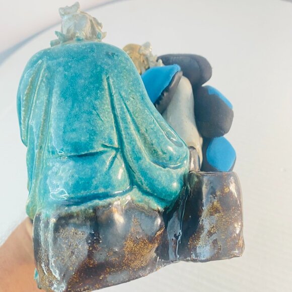 Antique c.1900 Handmade Shiwan Mudmen Two Old Men Seated Drinking Sake Tea - Picture 13 of 15